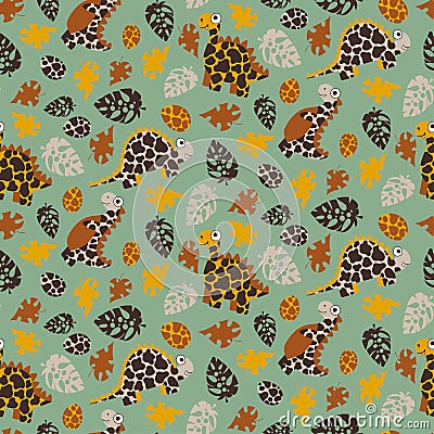 Natural colors dinosaur forest seamless pattern vector Vector Illustration