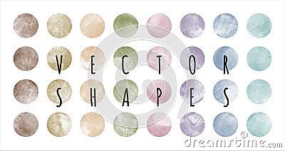 Natural colors watercolor spots, vector circles collection Vector Illustration