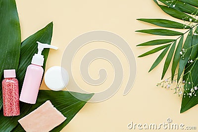 Natural cosmetics bodycare wellness mockup bottles Stock Photo