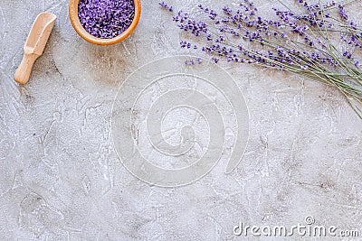 Natural cosmetics with lavender and herbs for homemade spa on stone background top view mock up Stock Photo