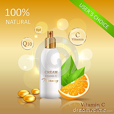 Natural Cream with Vitamin C Vector Illustration Vector Illustration