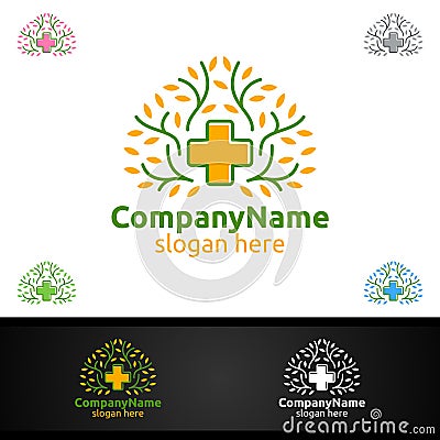 Natural Cross Medical Hospital Logo for Emergency Clinic Drug Store or Volunteers Vector Illustration