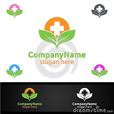 Natural Cross Medical Hospital Logo for Emergency Clinic Drug Store or Volunteers Vector Illustration