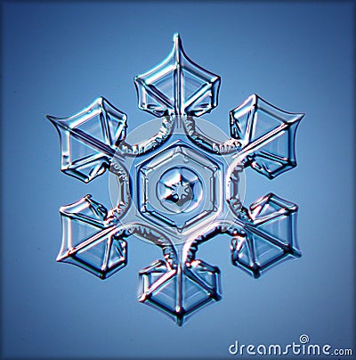 Natural crystal snowflake macro blue Stock Photo