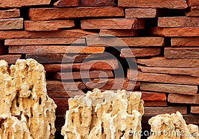 Natural Decorative Bricks And Shell Stones Texture Background Stock Photo