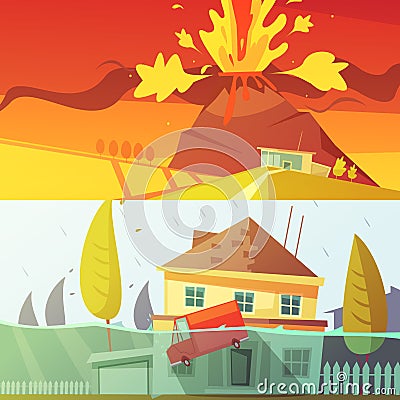 Natural Disaster Banners Vector Illustration