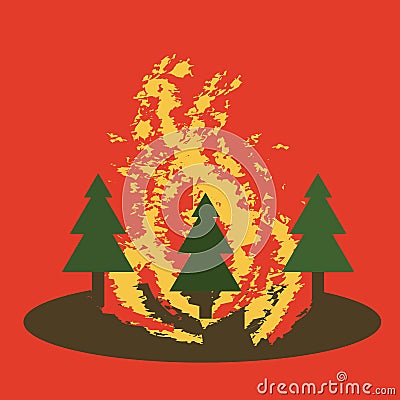 Natural disaster catastrophe.Fire in the forest vector Vector Illustration