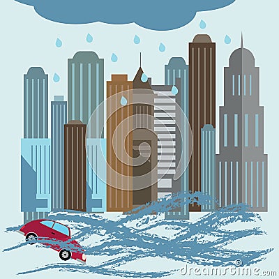 Natural disaster catastrophe .Flood disaster concept illustration. Vector Illustration