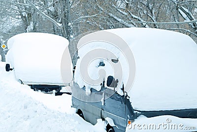 Natural disaster heavy snowfall brought the cars snow Stock Photo
