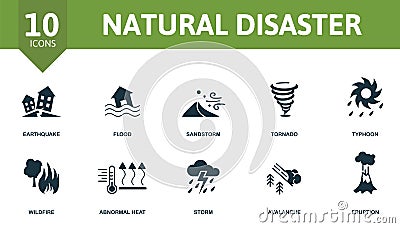 Natural Disaster icon set. Contains editable icons natural disaster theme such as flood, tornado, wildfire and more. Vector Illustration