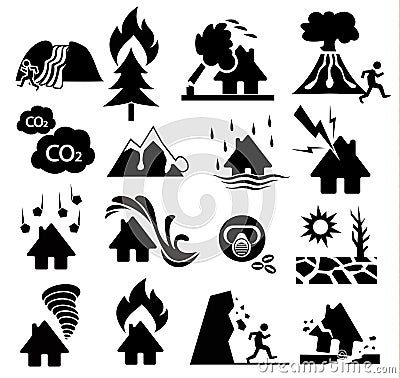 Natural disaster icon set Vector Illustration