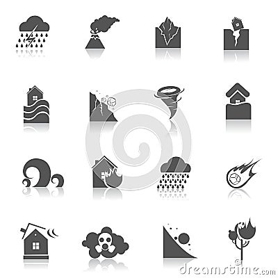 Natural disaster icons black Vector Illustration