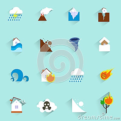 Natural disaster icons flat Vector Illustration