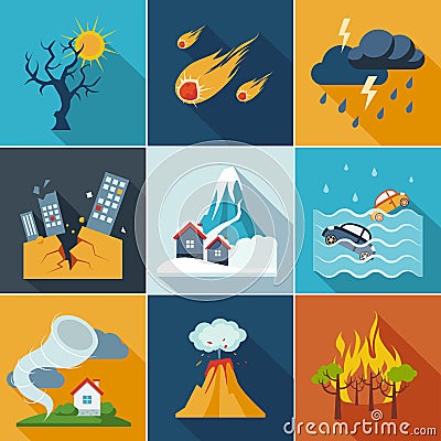 Natural Disaster Icons Vector Illustration