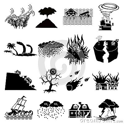 Natural disaster icons set Vector Illustration