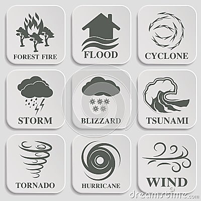 Natural disaster icons set Vector Illustration