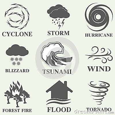 Natural disaster icons set Vector Illustration