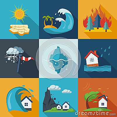 Natural Disaster Icons Vector Illustration