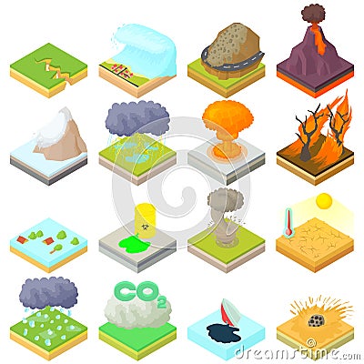 Natural disaster icons set, isometric 3d style Vector Illustration