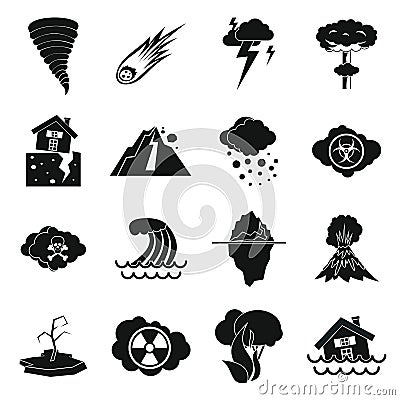 Natural disaster icons set, simple Vector Illustration