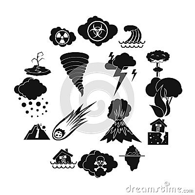 Natural disaster icons set, simple ctyle Vector Illustration