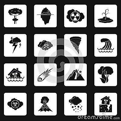 Natural disaster icons set, simple style Vector Illustration