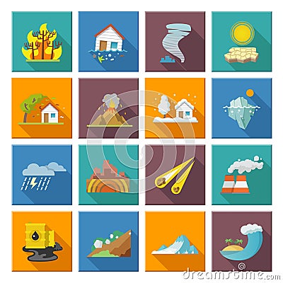 Natural Disaster Icons Vector Illustration