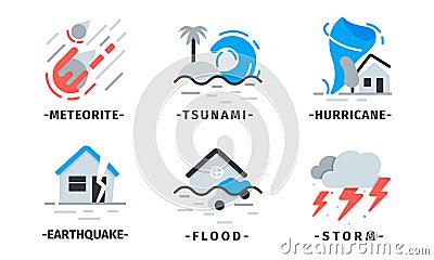 Natural Disaster Icons Vector Set. Destructive Forces of Earth Vector Illustration