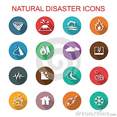 Natural disaster long shadow icons Vector Illustration