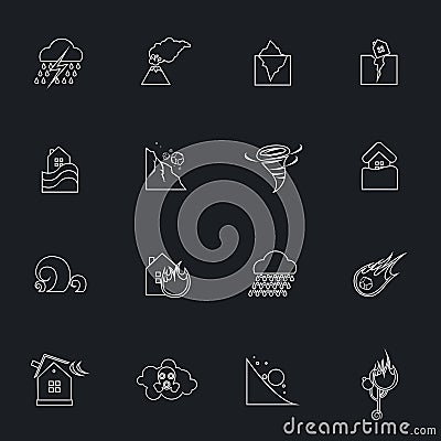 Natural disaster outline icons set Vector Illustration