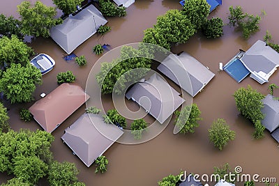 Natural Disasters, flooding, residential area flooded, created with Generative AI Stock Photo