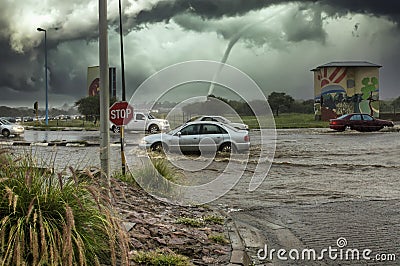 natural disasters global storms with heavy winds and flooded streets Editorial Stock Photo