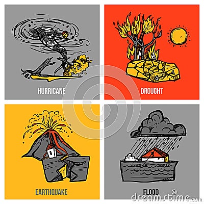 Natural Disasters Set Vector Illustration