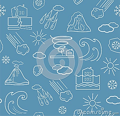 Natural disasters and weather conditions, seamless gray-blue background. Vector Illustration