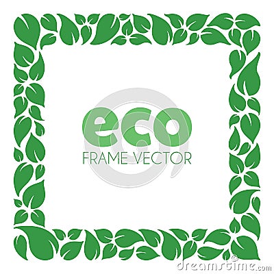 Green energy leaves square frame vector Vector Illustration