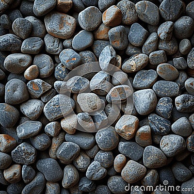 Natural elegance close up of rounded grey river rocks formation Stock Photo