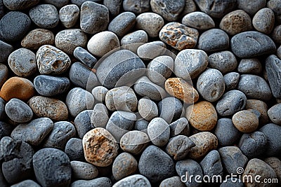 Natural elegance close up of rounded grey river rocks formation Stock Photo