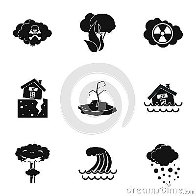 Natural emergency icons set, simple style Vector Illustration