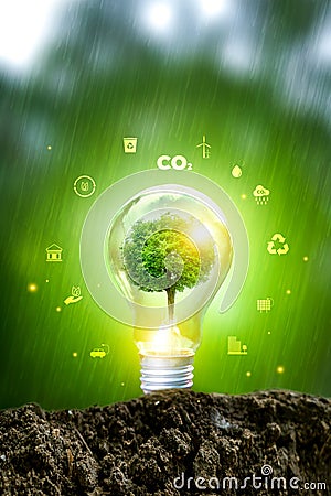 Natural environment and carbon neutral concepts in hand for net zero emissions targets. Weather-neutral long-term strategy Target Stock Photo