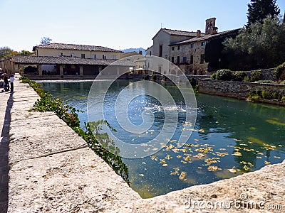 Natural external thermal baths to Bagno Vignoni in Tuscany, Italy. Editorial Stock Photo