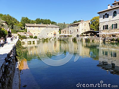 Natural external thermal baths to Bagno Vignoni in Tuscany, Italy. Editorial Stock Photo