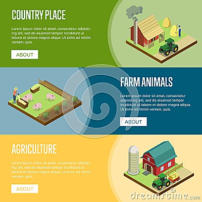 Natural farming isometric horizontal flyers Vector Illustration