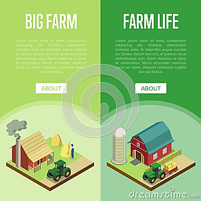 Natural farming isometric vertical flyers Vector Illustration