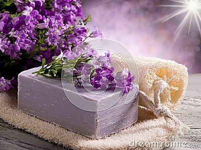 Natural flower soap with scrub Stock Photo