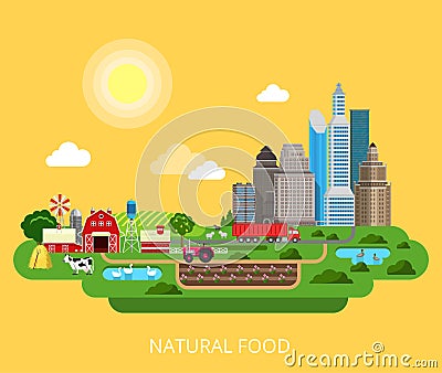 Natural Food Farm agriculture products flat isometric vector 3d Vector Illustration