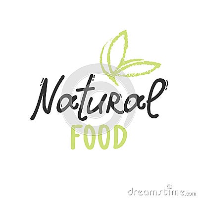 Natural food. green leaf label template, food package design. Isolated icon for vegetarian bio nutrition, healthy diet, vegan Vector Illustration