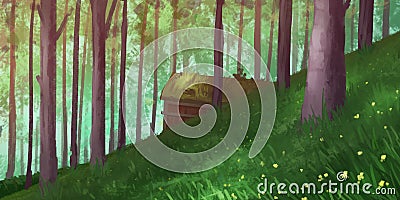 Natural Forest Park. Fiction Backdrop. Concept Art. Realistic Illustration Stock Photo