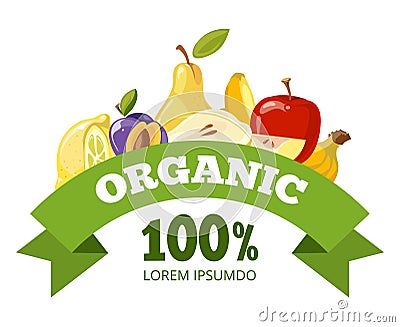 Natural fresh food, fruits logo badge vector template Vector Illustration