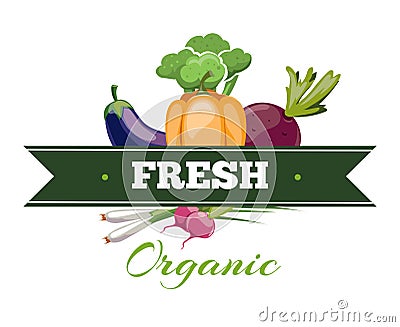 Natural fresh food, vegetables logo badge vector template Vector Illustration