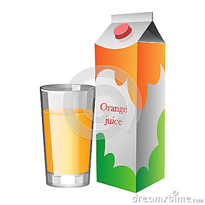 Natural fresh orange juice in a glass. Vector Illustration